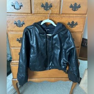 Cropped Faux Leather Jacket